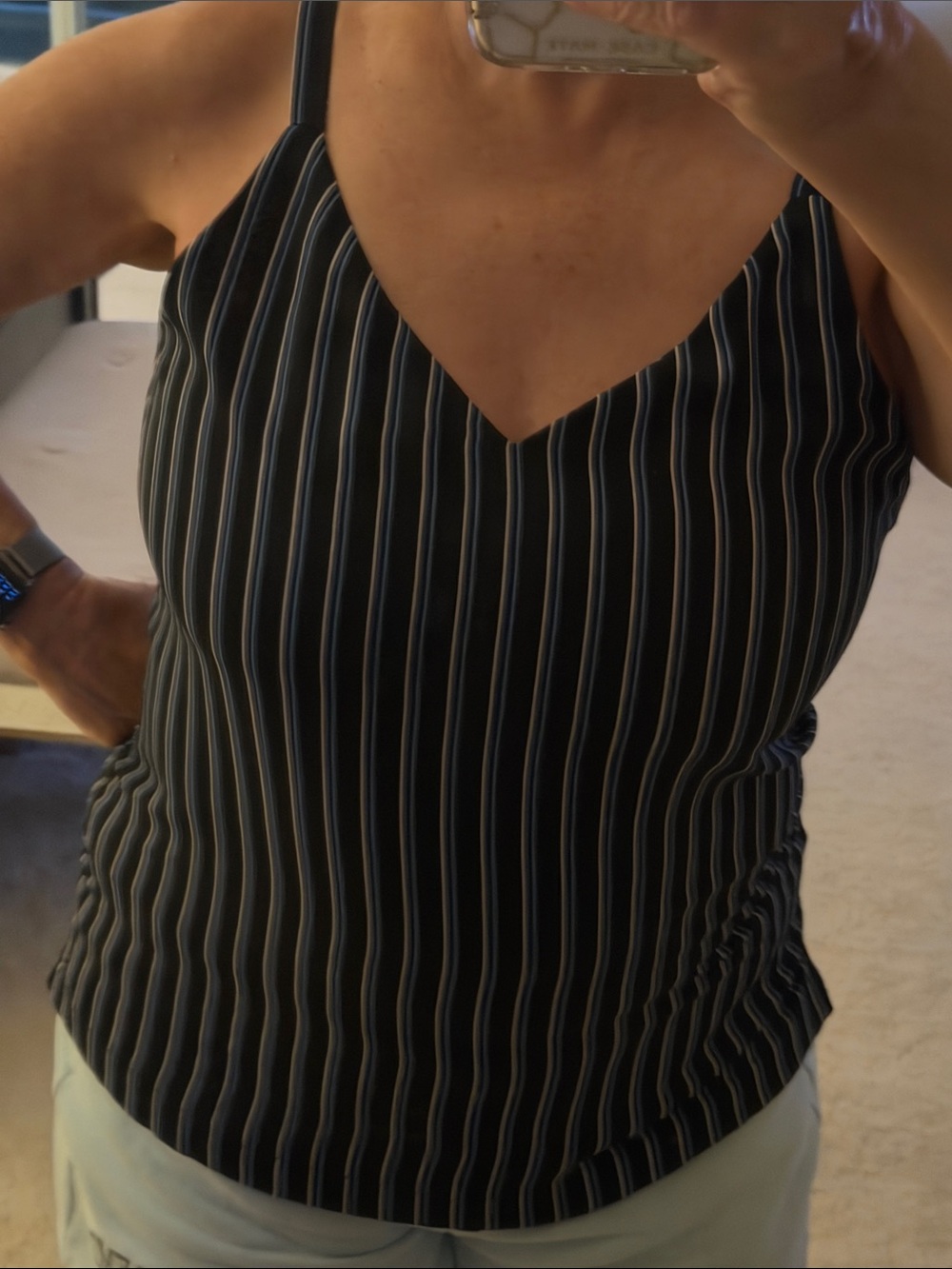 White House Black Market Black V-Neck Pinstripe Camisole